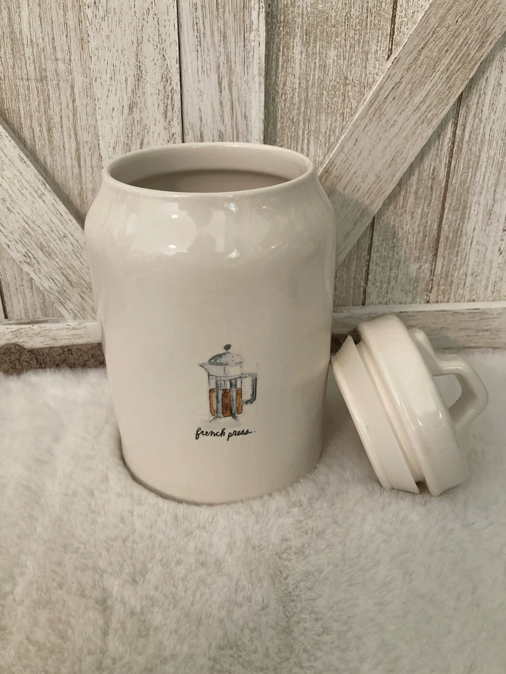 Rae Dunn Ceramic Canister with French Press Illustration